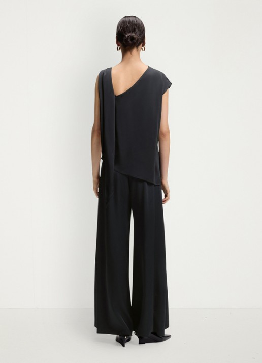 BOSS Wide fit jumpsuit met watervalhals - achterkant donkerblauw