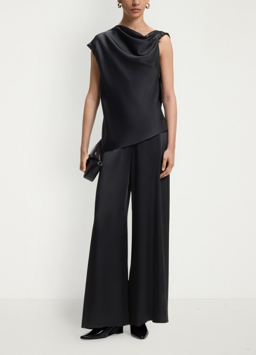 BOSS Wide fit jumpsuit met watervalhals - voorkant 3 donkerblauw