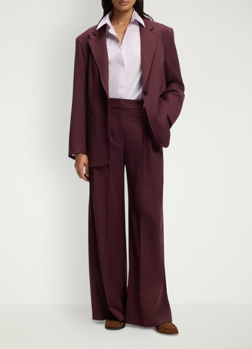 BOSS Wide fit pantalon met plooien - voorkant 3 bordeauxrood
