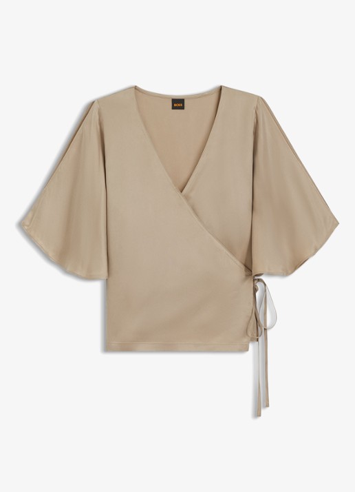 BOSS Wikkeltop met vlindermouw - voorkant 3 beige