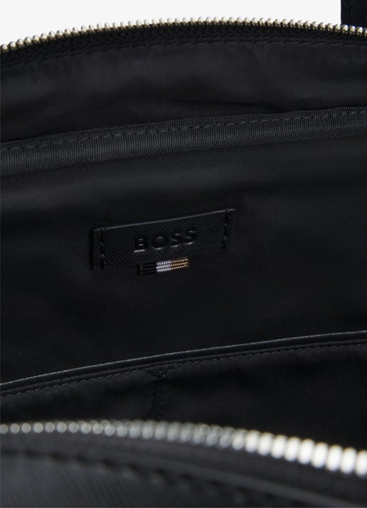 BOSS Zair businesstas van leer met 15 inch laptopvak - detail zwart