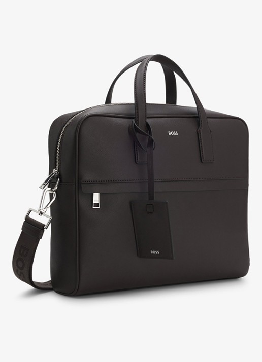 BOSS Zair businesstas van leer met 15 inch laptopvak - detail 3 donkerbruin