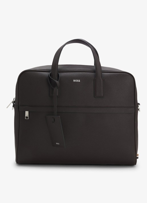 BOSS Zair businesstas van leer met 15 inch laptopvak - voorkant 4 donkerbruin