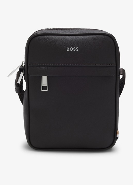 BOSS Zair crossbodytas van leer - voorkant 4 donkerbruin