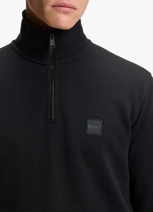 BOSS Zetrust sweater met logo en halve rits  - detail 5 black-001 / zwart
