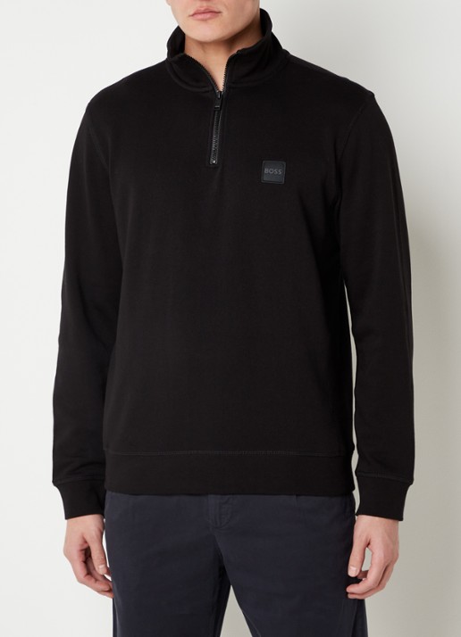 BOSS Zetrust sweater met logo en halve rits  - detail 6 black-001 / zwart
