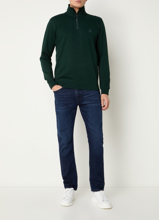 BOSS Zetrust sweater met logo en halve rits  - voorkant 2 open green-350 / groen