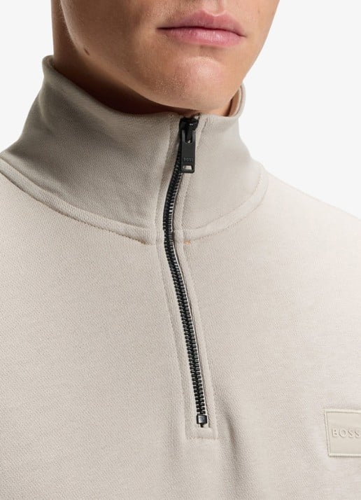 BOSS Zetrust sweater met logo en halve rits  - detail 5 open grey-070 / grijs