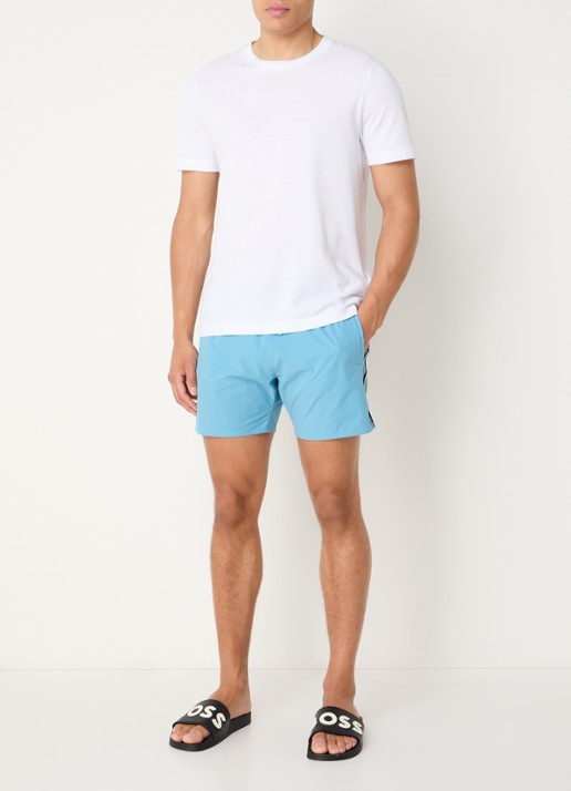 BOSS Zwemshort met kenmerkende streep en logo - voorkant 2 light/pastel blue-453 / lichtblauw