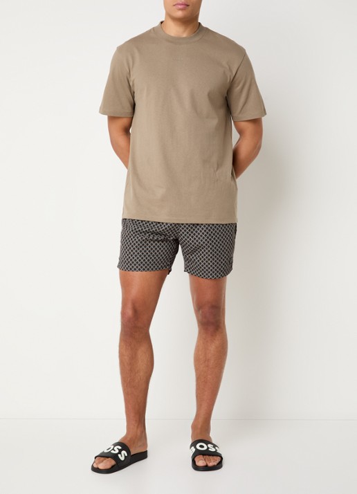 BOSS Zwemshort met microprint en logopatch - voorkant 3 black-002 / zwart