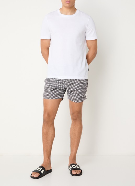 BOSS Zwemshort met microprint en logopatch - voorkant 4 black-003 / zwart