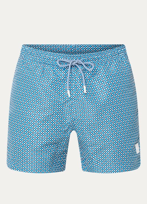 BOSS Zwemshort met microprint en logopatch - voorkant blauw