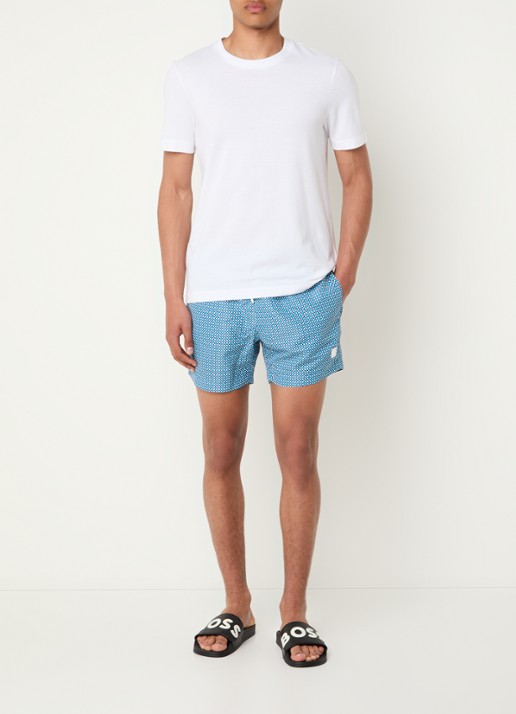 BOSS Zwemshort met microprint en logopatch - voorkant 2 blauw