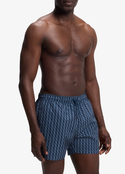 BOSS Zwemshort met microprint en logopatch - detail 2 navy-418 / blauw