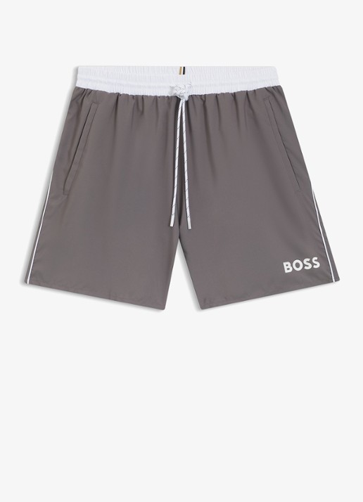 BOSS Zwemshorts met steekzakken en logo - voorkant 4 dark grey-025 / grijs