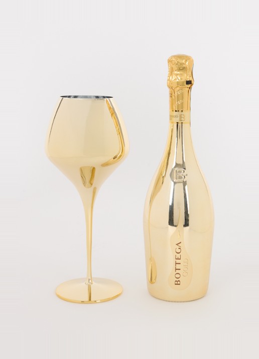 Bottega Bottega Gold mousserende wijn met champagneglas in geschenkdoos 750 ml - voorkant 2 goud