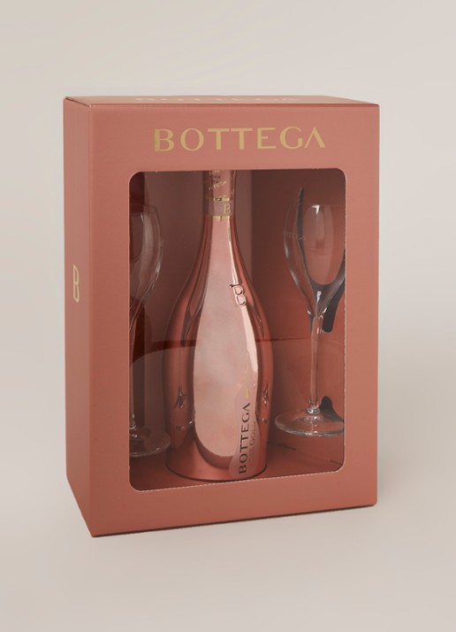 Bottega Rosé Gold Prosecco mousserende rosé wijn met champagneglazen in geschenkverpakking 750 ml - detail roségoud