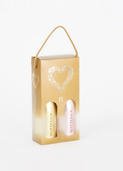 Bottega Vino Dei Poeti Piccolo Gold & Pink Prosecco in geschenkset 2 x 200 ml - voorkant 2 goud