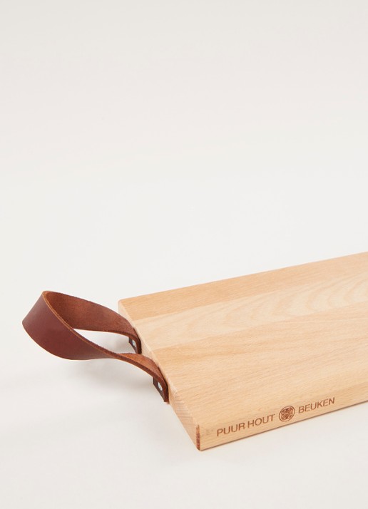 Bowls and Dishes Puur Hout dienblad van beukenhout met leren handgrepen - detail beige
