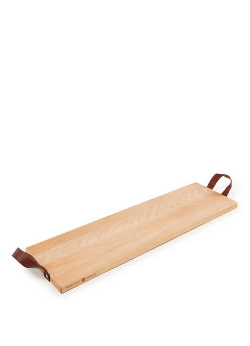 Bowls and Dishes Puur Hout dienblad van beukenhout met leren handgrepen - voorkant 2 beige