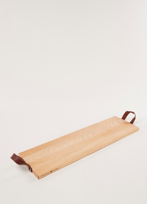 Bowls and Dishes Puur Hout dienblad van beukenhout met leren handgrepen - voorkant 3 beige