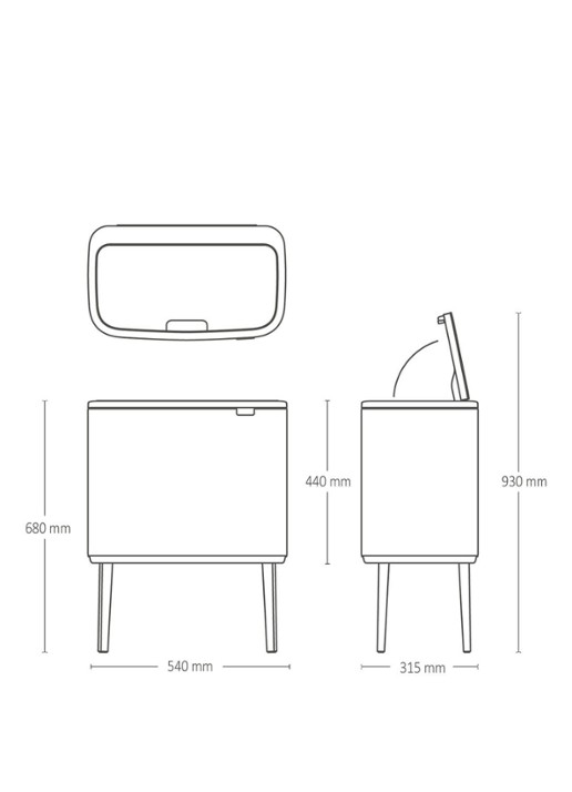 Brabantia Bo Touch Bin recyling duo prullenbak met deksel op pootjes 11 + 23 liter - detail 5 zwart