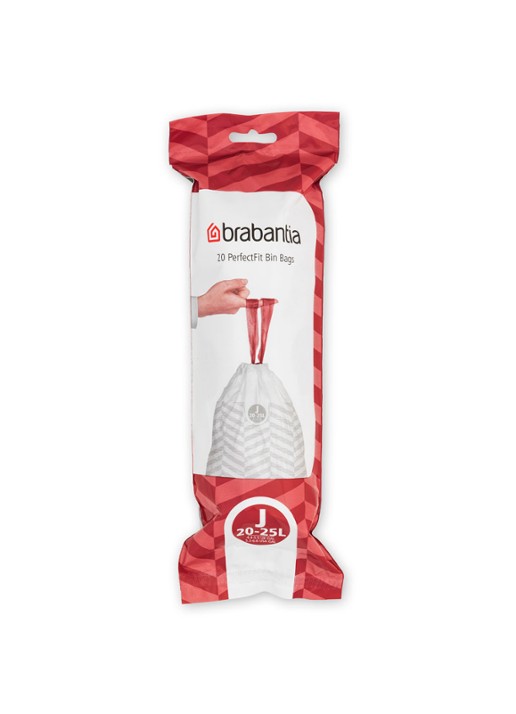 Brabantia PerfectFit vuilniszak code J 20 - 25 liter 6 x 20 stuks - voorkant 2 wit