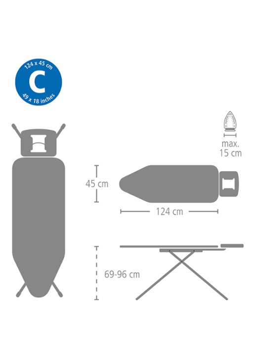 Brabantia Strijkplank C met solide strijkijzerhouder 124 x 45 cm - detail 6 gebroken wit