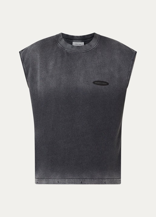 Bram's Fruit Disstressed tanktop met logo- en backprint - voorkant antraciet