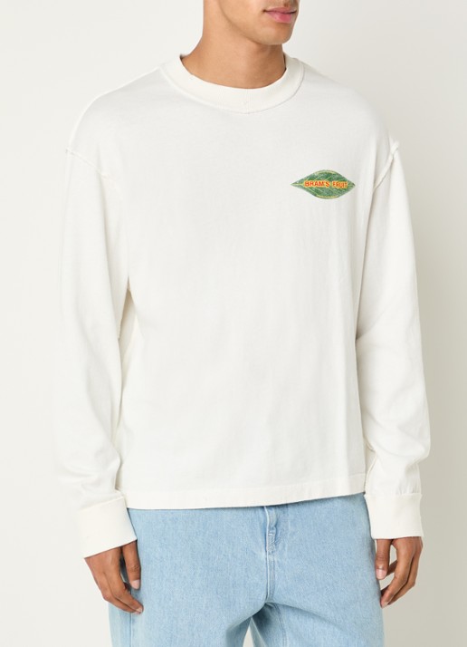 Bram's Fruit Distressed Leaf longsleeve met logoprint - detail gebroken wit