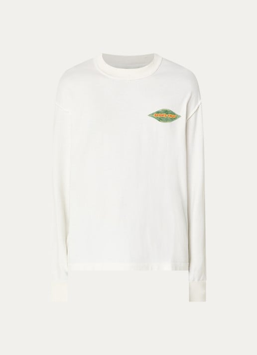 Bram's Fruit Distressed Leaf longsleeve met logoprint - voorkant 2 gebroken wit