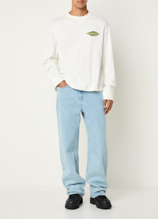 Bram's Fruit Distressed Leaf longsleeve met logoprint - voorkant 3 gebroken wit