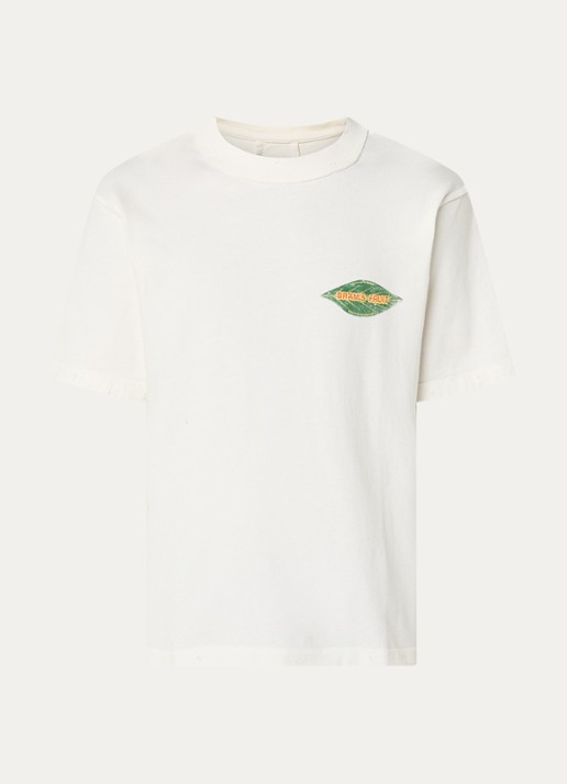 Bram's Fruit Distressed Leaf T-shirt met logo- en backprint - voorkant gebroken wit