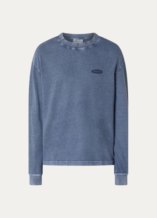 Bram's Fruit F*ck off sweater met logo- en backprint - voorkant indigo