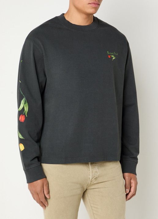 Bram's Fruit Flora 2.0 longsleeve met print - detail zwart