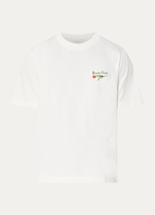 Bram's Fruit Flora 2.0 T-shirt met logo- en backprint - voorkant 2 gebroken wit