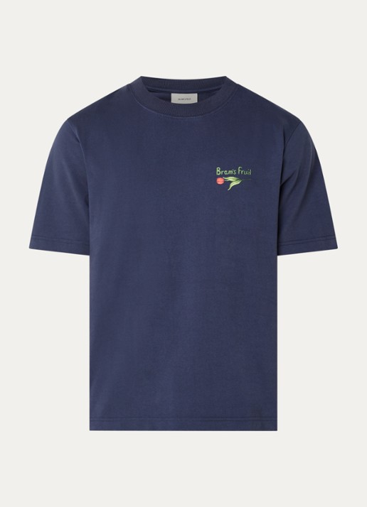 Bram's Fruit Flora 2.0 T-shirt met logo- en backprint - voorkant 2 donkerblauw