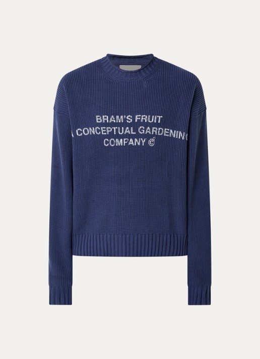 Bram's Fruit Grofgebreide trui met logoprint - voorkant 2 donkerblauw