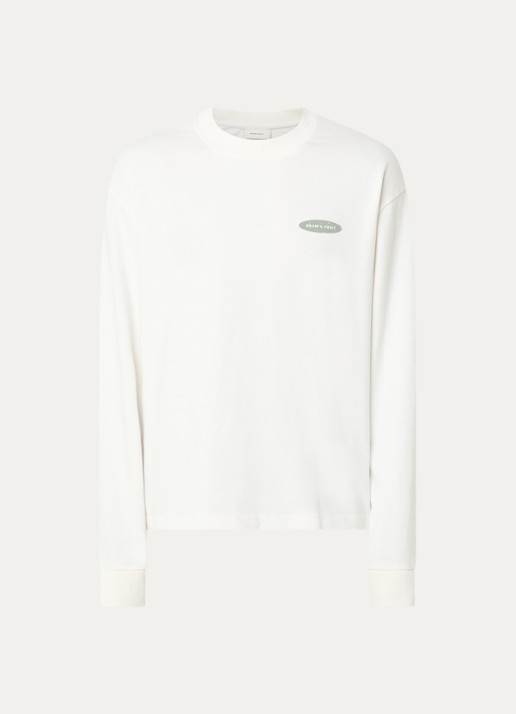 Bram's Fruit Longsleeve met logo- en backprint - voorkant 2 gebroken wit