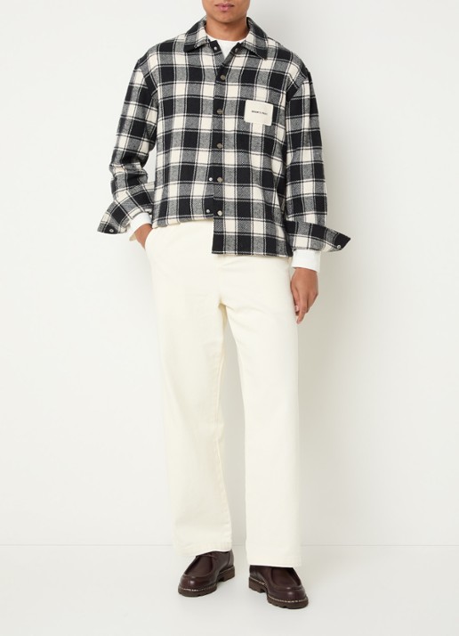 Bram's Fruit Overshirt met ruitdessin en borstzak - voorkant 3 zwart