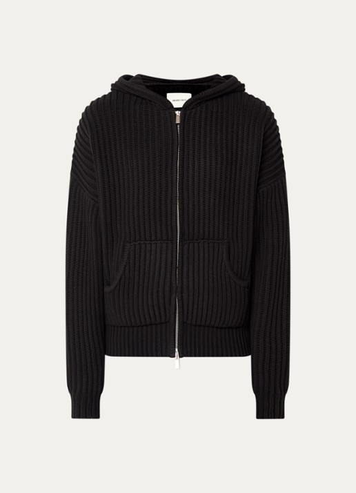 Bram's Fruit Ribgebreid vest met capuchon - voorkant zwart