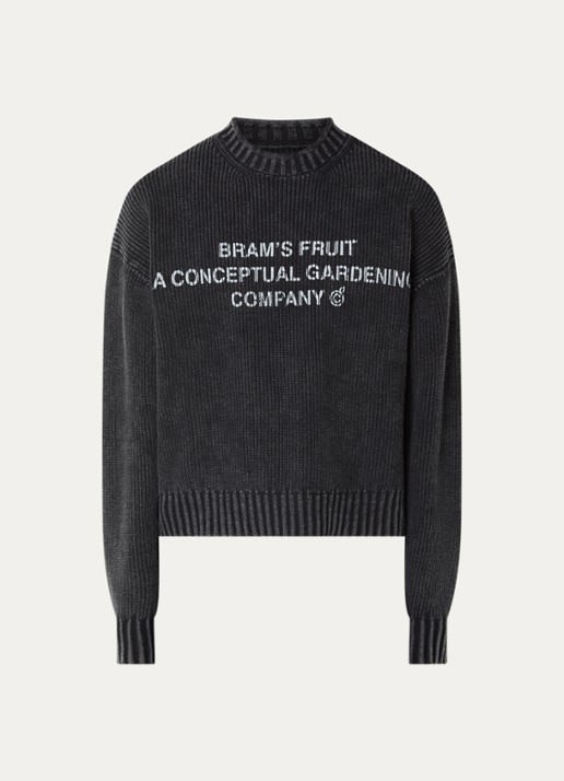 Bram's Fruit Stamp grofgebreide trui met logo - voorkant 2 antraciet