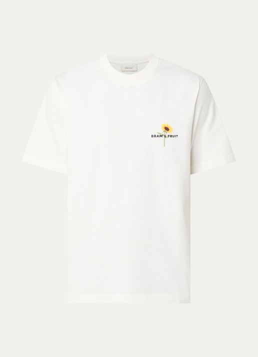 Bram's Fruit Sunflower T-shirt met logo- en backprint - voorkant gebroken wit