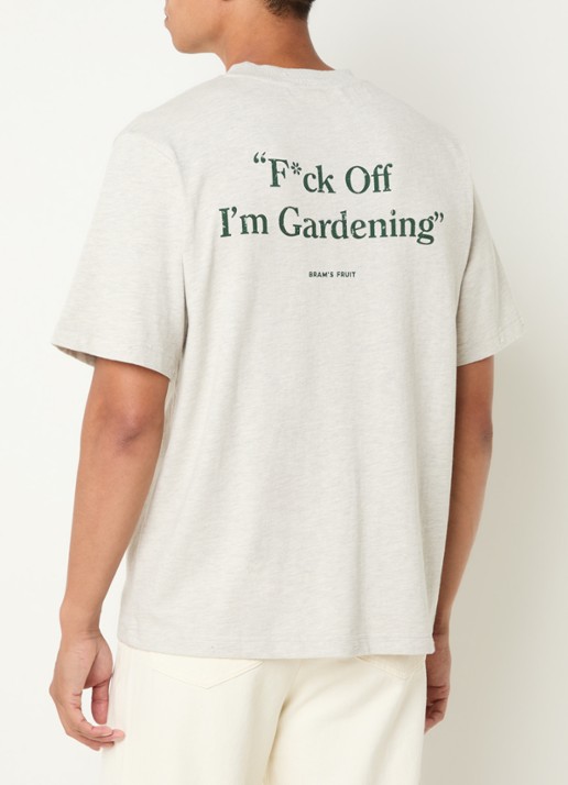 Bram's Fruit T-shirt met logo- en backprint - detail beige