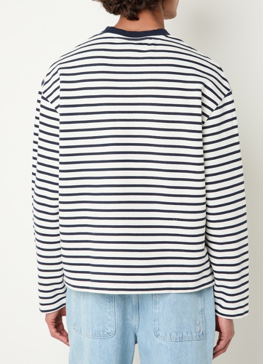 Bram's Fruit Varsity longsleeve T-shirt met logo en streepprint - achterkant 4 donkerblauw