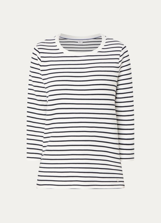 BRAX Bonnie longsleeve met streepprint en structuur - voorkant 3 donkerblauw