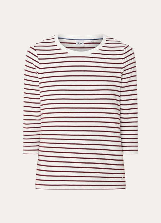 BRAX Bonnie longsleeve met streepprint en structuur - voorkant 3 bordeauxrood