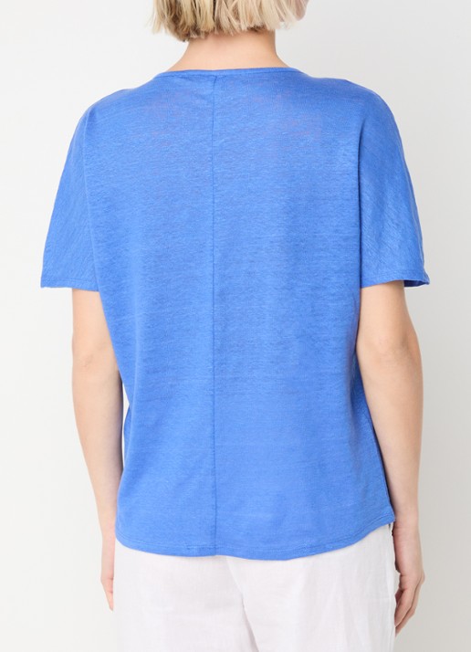 BRAX Caelen T-shirt van linnen met V-hals  - achterkant blauw