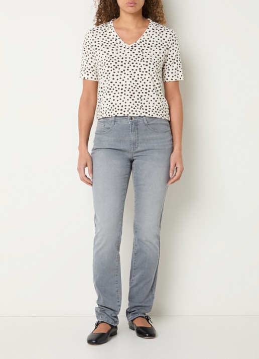 BRAX Carina T-shirt met stippenprint - voorkant 3 gebroken wit