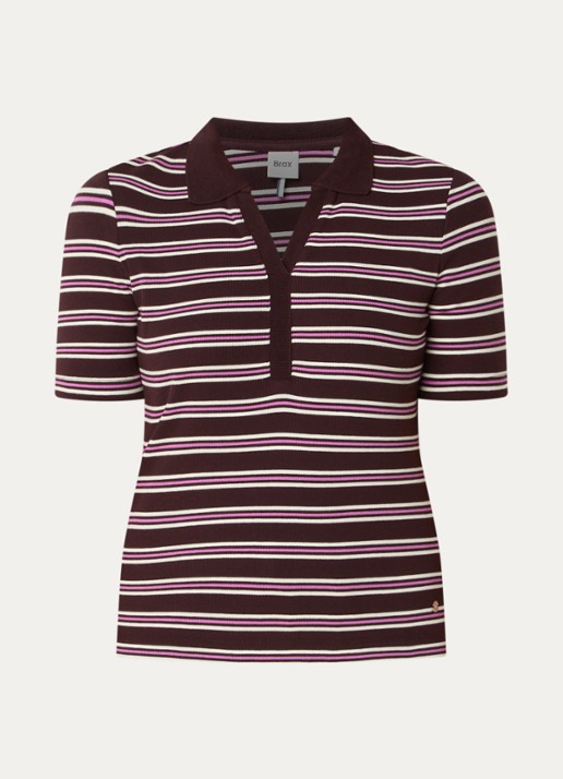 BRAX Cleo polo met streepprint - voorkant aubergine